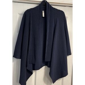 Staple Lagenlook Women's Sz PL Navy Blue Textured Cardigan Career Minimal